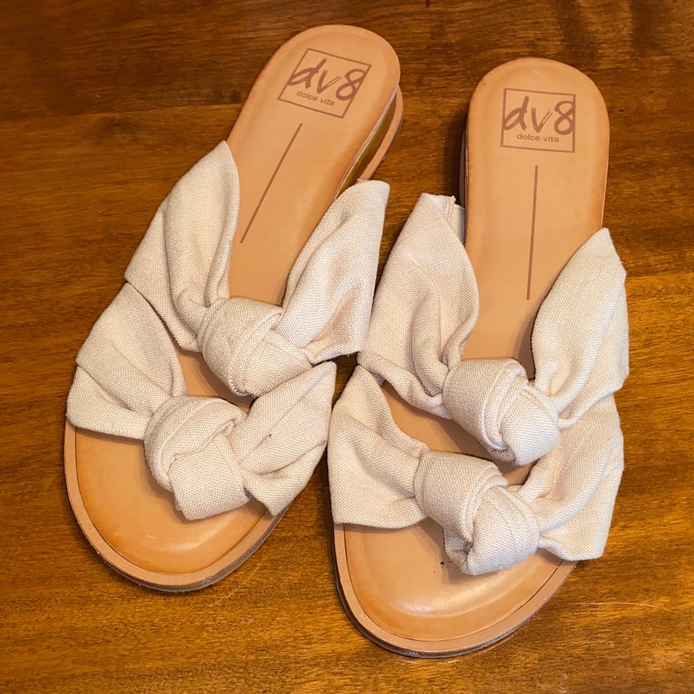 New DOLCE VITA linen leather slides sandals 8.5